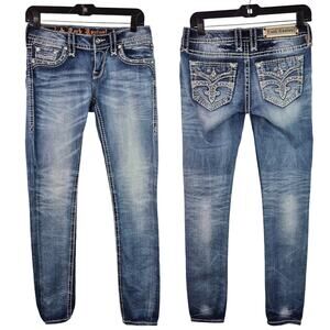 Rock Revival Heavy Stitch Denim Bling Jeans Aliana Skinny Mid Rise 26 x 30